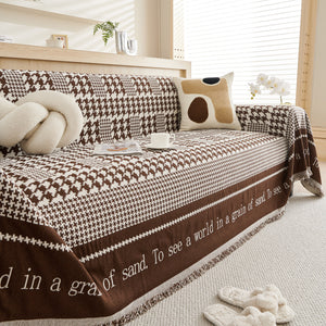 Chenille Houndstooth Couch Cover, Chaise Lounge Blanket Cover, Sectional Couch Scratch Protector