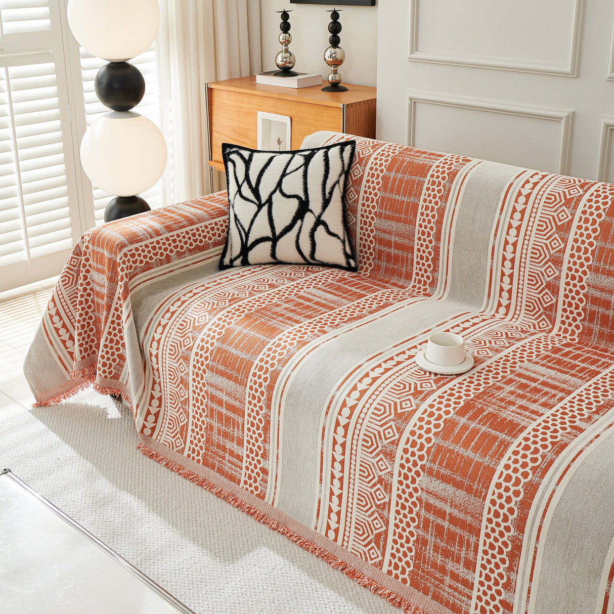 Chenille Sofa Cover Throw Blanket, Boho Geometric Scratch Proof Couch Protector