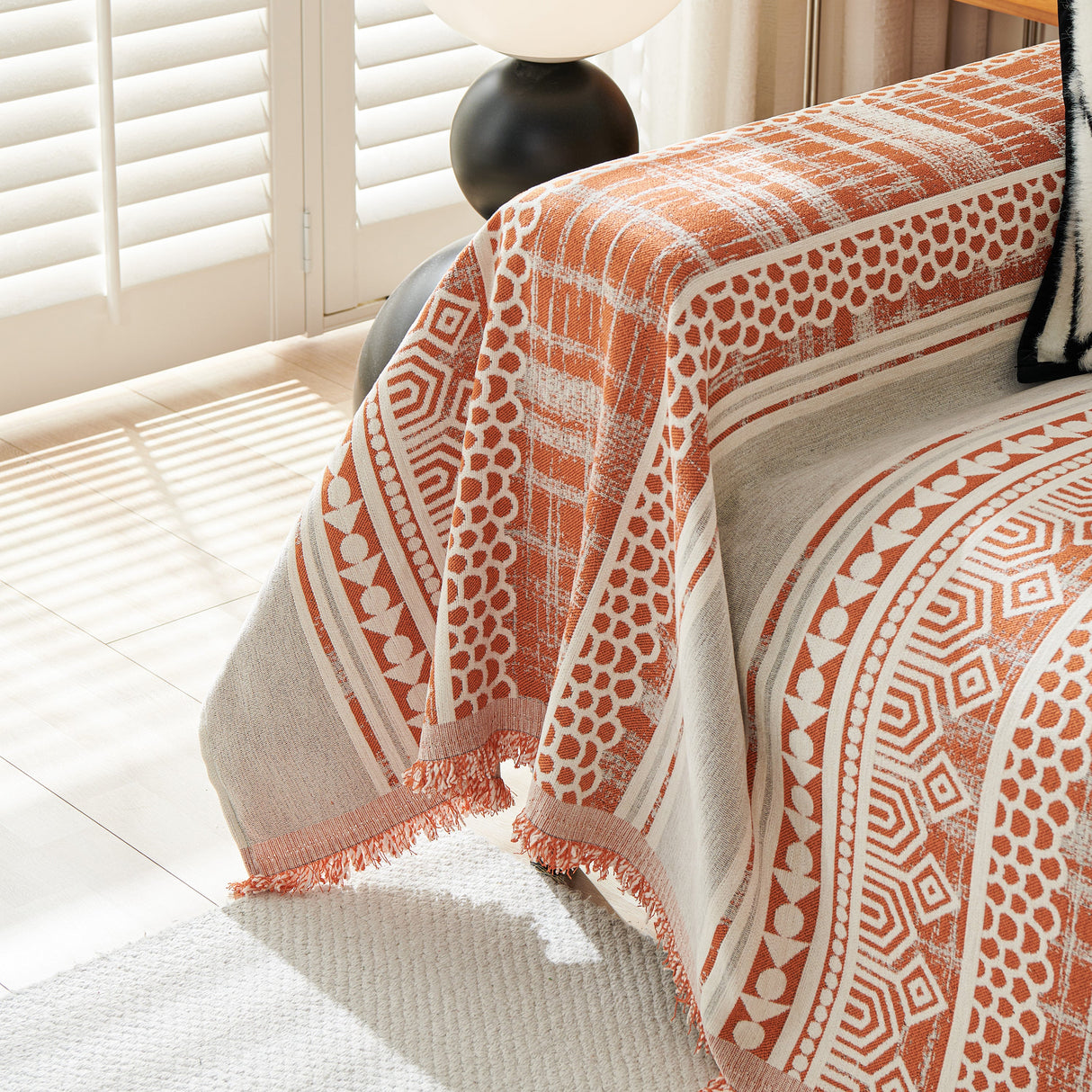 Chenille Sofa Cover Throw Blanket, Boho Geometric Scratch Proof Couch Protector