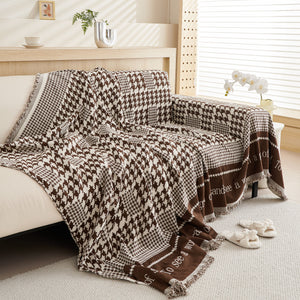 Chenille Houndstooth Couch Cover, Chaise Lounge Blanket Cover, Sectional Couch Scratch Protector