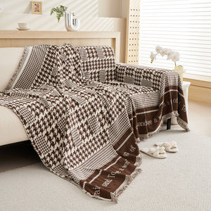 Chenille Houndstooth Couch Cover, Chaise Lounge Blanket Cover, Sectional Couch Scratch Protector