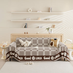 Chenille Houndstooth Sofa Throw Cover, Scratch Proof Cozy Throw Blankets for Couch