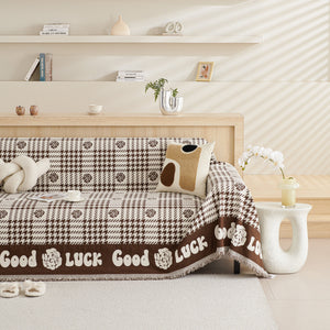 Chenille Houndstooth Sofa Throw Cover, Scratch Proof Cozy Throw Blankets for Couch