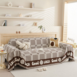 Chenille Houndstooth Sofa Throw Cover, Scratch Proof Cozy Throw Blankets for Couch