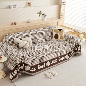 Chenille Houndstooth Sofa Throw Cover, Scratch Proof Cozy Throw Blankets for Couch