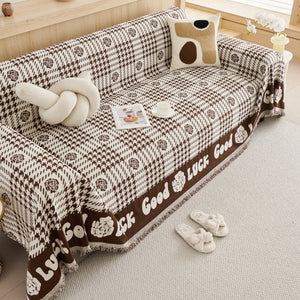 Chenille Houndstooth Sofa Throw Cover, Scratch Proof Cozy Throw Blankets for Couch