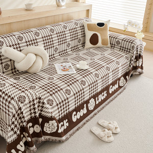 Chenille Houndstooth Sofa Throw Cover, Scratch Proof Cozy Throw Blankets for Couch