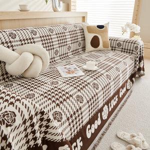 Chenille Houndstooth Sofa Throw Cover, Scratch Proof Cozy Throw Blankets for Couch