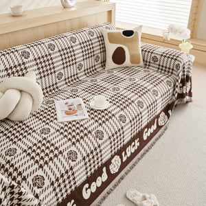 Chenille Houndstooth Sofa Throw Cover, Scratch Proof Cozy Throw Blankets for Couch