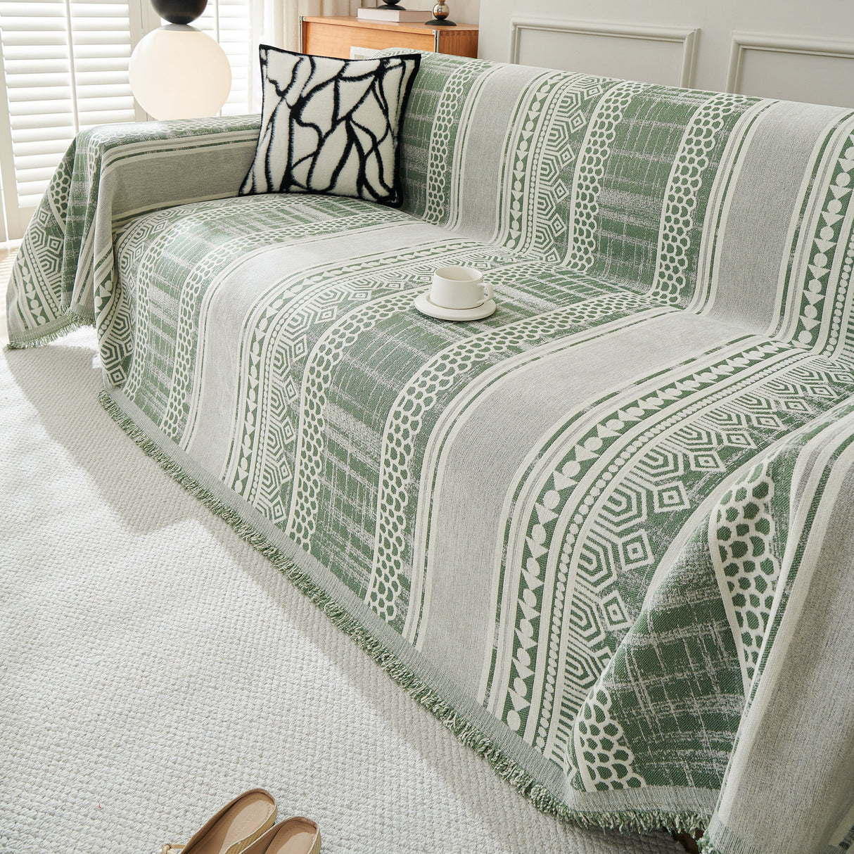 Chenille Sofa Cover Throw Blanket, Boho Geometric Scratch Proof Couch Protector