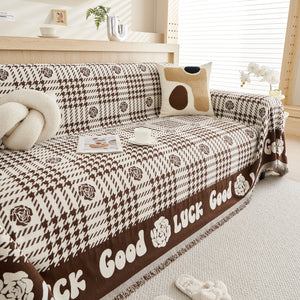 Chenille Houndstooth Sofa Throw Cover, Scratch Proof Cozy Throw Blankets for Couch