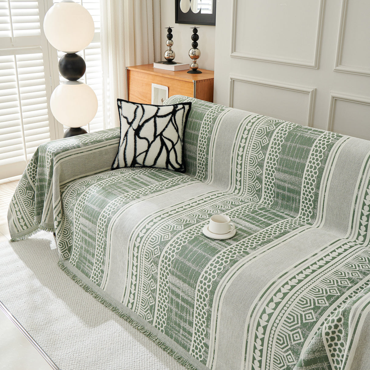 Chenille Sofa Cover Throw Blanket, Boho Geometric Scratch Proof Couch Protector