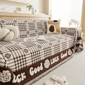 Chenille Houndstooth Sofa Throw Cover, Scratch Proof Cozy Throw Blankets for Couch
