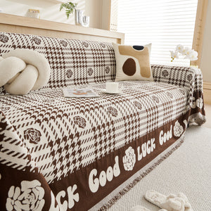 Chenille Houndstooth Sofa Throw Cover, Scratch Proof Cozy Throw Blankets for Couch