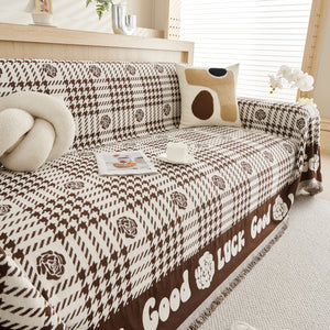 Chenille Houndstooth Sofa Throw Cover, Scratch Proof Cozy Throw Blankets for Couch