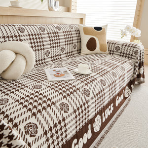 Chenille Houndstooth Sofa Throw Cover, Scratch Proof Cozy Throw Blankets for Couch