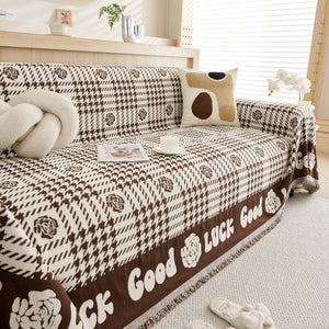 Chenille Houndstooth Sofa Throw Cover, Scratch Proof Cozy Throw Blankets for Couch