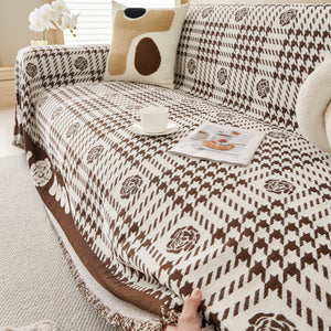 Chenille Houndstooth Sofa Throw Cover, Scratch Proof Cozy Throw Blankets for Couch