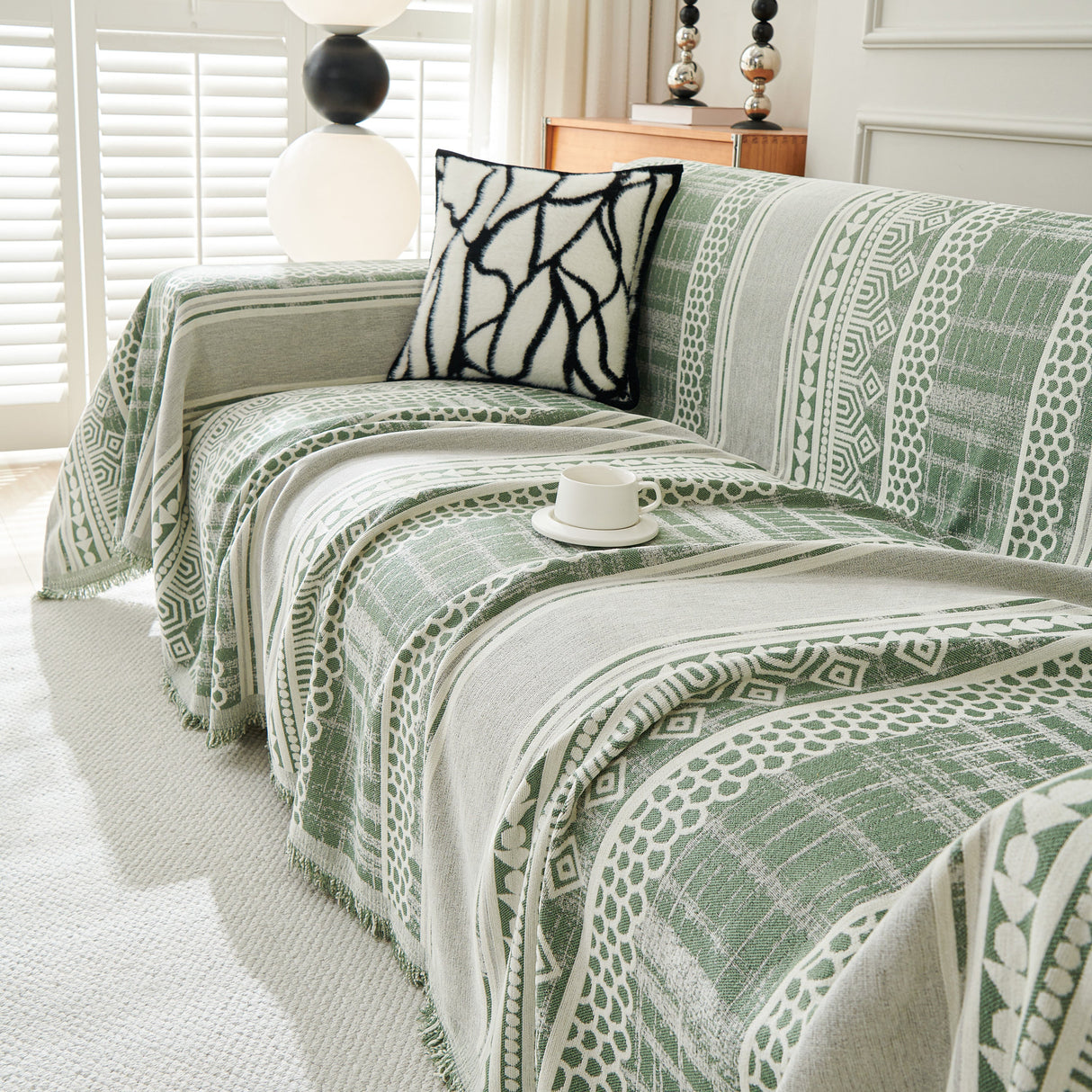 Chenille Sofa Cover Throw Blanket, Boho Geometric Scratch Proof Couch Protector