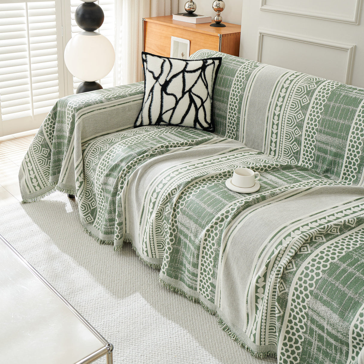 Chenille Sofa Cover Throw Blanket, Boho Geometric Scratch Proof Couch Protector