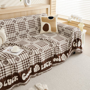 Chenille Houndstooth Sofa Throw Cover, Scratch Proof Cozy Throw Blankets for Couch