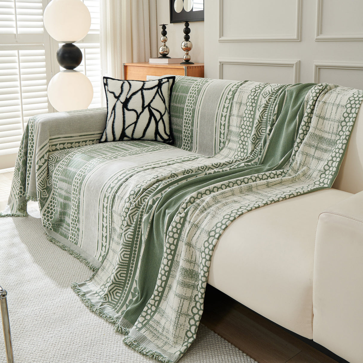 Chenille Sofa Cover Throw Blanket, Boho Geometric Scratch Proof Couch Protector