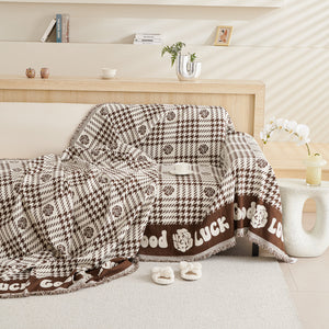 Chenille Houndstooth Sofa Throw Cover, Scratch Proof Cozy Throw Blankets for Couch