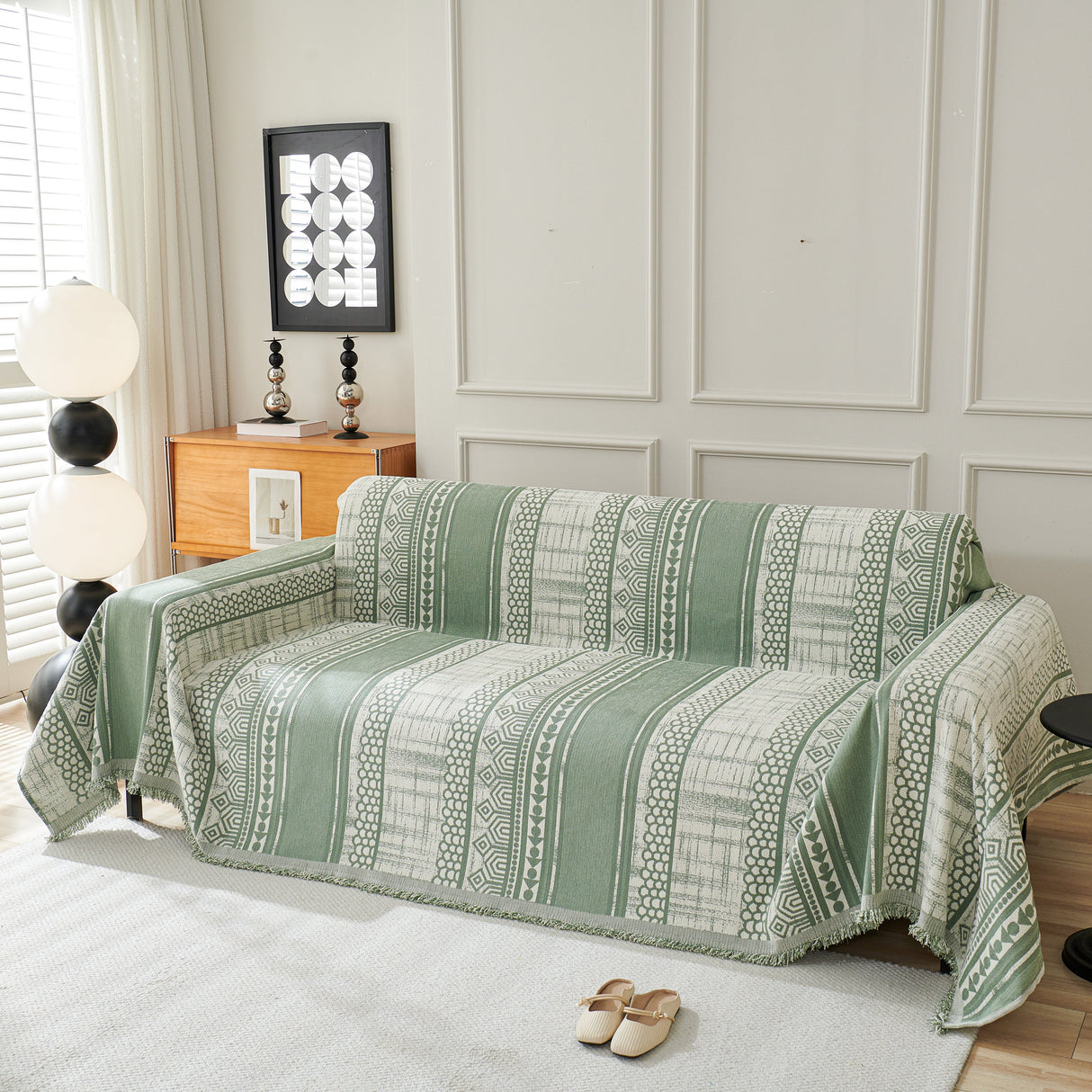 Chenille Sofa Cover Throw Blanket, Boho Geometric Scratch Proof Couch Protector