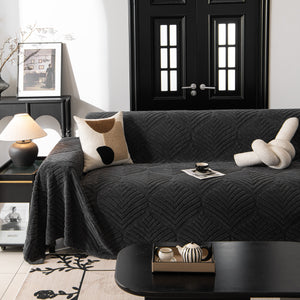 Winter Soft Plush Fleece Sofa Blanket Leaves Jacquard Couch Covers for Couches