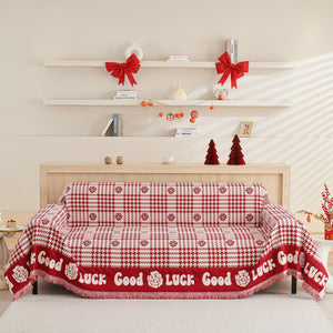 Chenille Houndstooth Sofa Throw Cover, Scratch Proof Cozy Throw Blankets for Couch