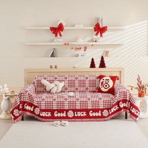 Chenille Houndstooth Sofa Throw Cover, Scratch Proof Cozy Throw Blankets for Couch