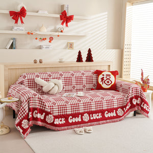 Chenille Houndstooth Sofa Throw Cover, Scratch Proof Cozy Throw Blankets for Couch