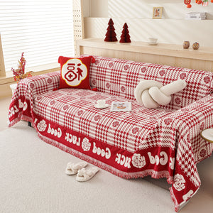 Chenille Houndstooth Sofa Throw Cover, Scratch Proof Cozy Throw Blankets for Couch