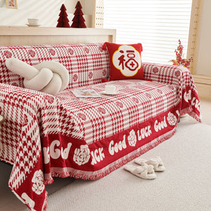 Chenille Houndstooth Sofa Throw Cover, Scratch Proof Cozy Throw Blankets for Couch