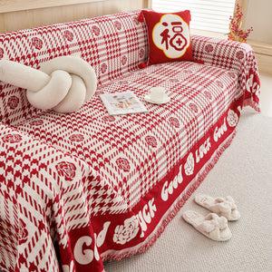 Chenille Houndstooth Sofa Throw Cover, Scratch Proof Cozy Throw Blankets for Couch