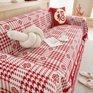 Chenille Houndstooth Sofa Throw Cover, Scratch Proof Cozy Throw Blankets for Couch