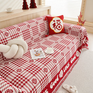 Chenille Houndstooth Sofa Throw Cover, Scratch Proof Cozy Throw Blankets for Couch