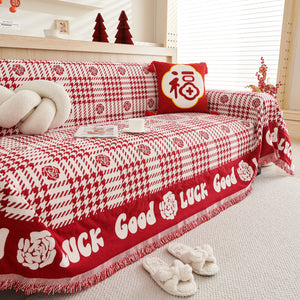 Chenille Houndstooth Sofa Throw Cover, Scratch Proof Cozy Throw Blankets for Couch