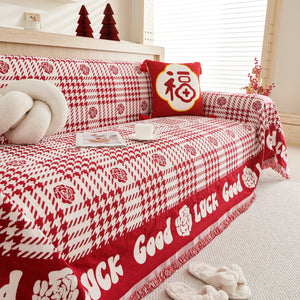 Chenille Houndstooth Sofa Throw Cover, Scratch Proof Cozy Throw Blankets for Couch