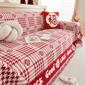 Chenille Houndstooth Sofa Throw Cover, Scratch Proof Cozy Throw Blankets for Couch