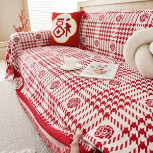 Chenille Houndstooth Sofa Throw Cover, Scratch Proof Cozy Throw Blankets for Couch