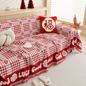 Chenille Houndstooth Sofa Throw Cover, Scratch Proof Cozy Throw Blankets for Couch