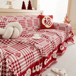 Chenille Houndstooth Sofa Throw Cover, Scratch Proof Cozy Throw Blankets for Couch