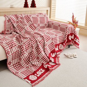 Chenille Houndstooth Sofa Throw Cover, Scratch Proof Cozy Throw Blankets for Couch