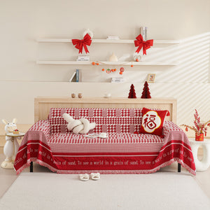 Chenille Houndstooth Couch Cover, Chaise Lounge Blanket Cover, Sectional Couch Scratch Protector