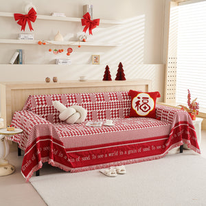 Chenille Houndstooth Couch Cover, Chaise Lounge Blanket Cover, Sectional Couch Scratch Protector
