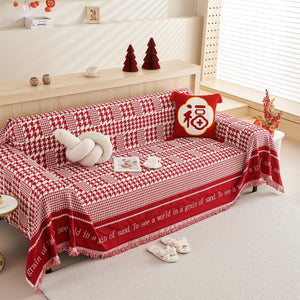 Chenille Houndstooth Couch Cover, Chaise Lounge Blanket Cover, Sectional Couch Scratch Protector