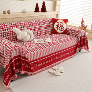 Chenille Houndstooth Couch Cover, Chaise Lounge Blanket Cover, Sectional Couch Scratch Protector