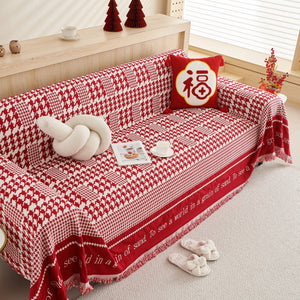 Chenille Houndstooth Couch Cover, Chaise Lounge Blanket Cover, Sectional Couch Scratch Protector