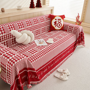 Chenille Houndstooth Couch Cover, Chaise Lounge Blanket Cover, Sectional Couch Scratch Protector